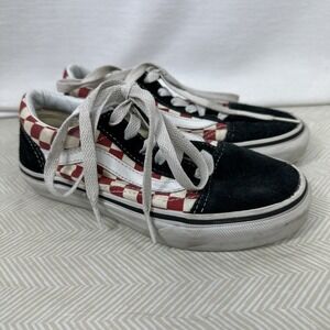VANS Old Skool Checkerboard Sneakers Kids 1 Skate‎ Shoes Red/White/Black